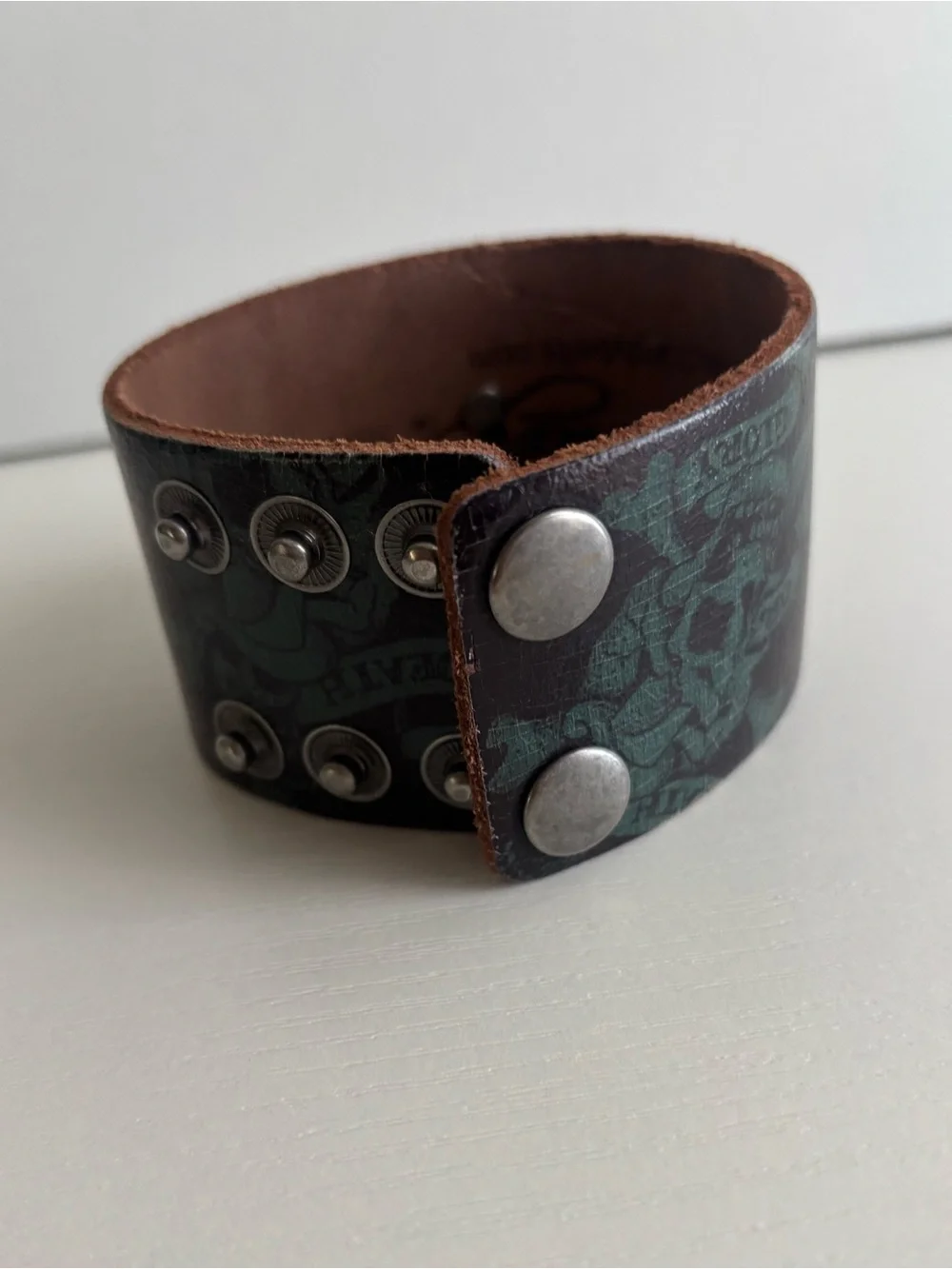 Ed Hardy Vintage Black Leather Skull & Crossbones Wide Cuff. Unisex. Y2K